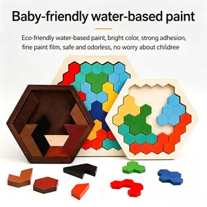Wooden Puzzle Logic Training Hexagonal Board, Fun Changing Jigsaw Toy, Educational Brain Teaser for Kids, Creative Playtime Activity