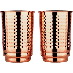 Pure Copper Cups Set of 2 - Hammered Copper Tumblers and Copper Cups for water 11.8 oz (350 mL), Ayurvedic Copper Cups for Daily Use