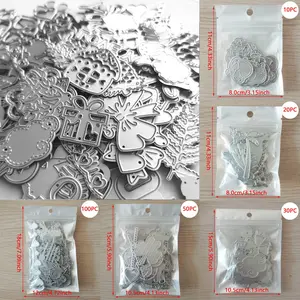 Mixed Random 10/20/30/50/100 Piece Scrapbook Mold Set, Silver Color Carbon Steel, Paper Craft Embossing Machine Accessories, Creative Card Making Supplies, Scrapbook Materials
