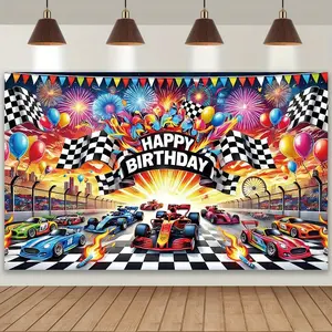 Racing Birthday Party Background Banner, 1 Count Racing Themed Birthday Party Decoration, Wall Decoration, Garden Decoration, Home Decoration, Ornaments