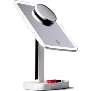 Led makeup vanity mirror with 3 light setting and 15x magnifying mirror choose between soft warm natural daylight or neutral white lights dimmable countertop cosmetic mirror aura