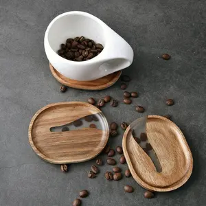 Acacia Coffee Coasters Tray, Natural Texture Resin Oval Tableware Tray Household Solid Wood Tea Cake Fruit