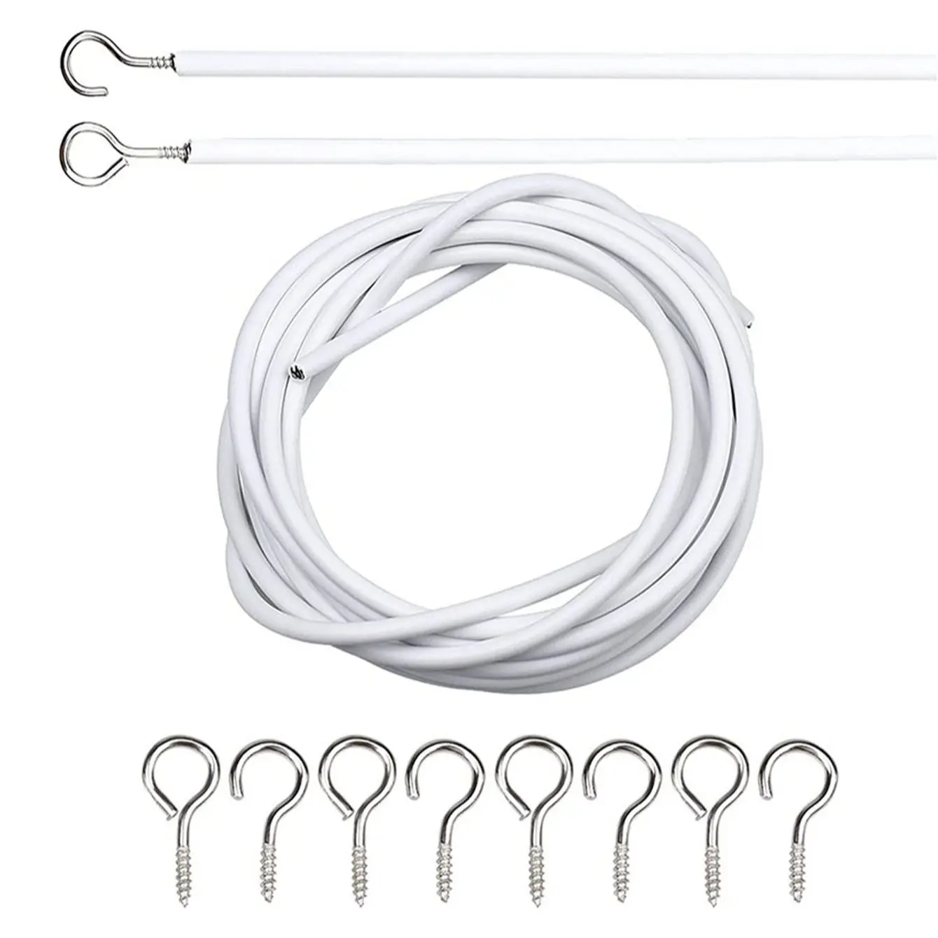 Curtain Line 2m/5m/10m, Multiple Lengths, Plastic Coated Curtain Rope with 6 Screw Holes and Hooks, Versatile Use, Ideal for Curtains, Shower Curtains, Rods
