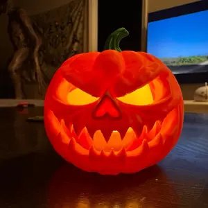 Glowing Jack-O-Lantern - Orange Illuminated Halloween Decorative Item as Shown