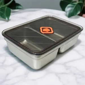 1/3pcs, stainless steel multi-functional durable food storage box, two compartments, storage container, sealed lid, prevents leakage, lunch box, Stackable lunch container, for desserts cakes, salads, kitchen storage container, kitchen accessories