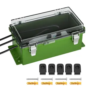 9x5x4.3 Outdoor Extension Cord Cover,  Green Electrical Outlet Junction Box with Clear Cover Outlet Plug Protector for Power Strip Lights Pump Controllers