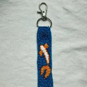 Koi Fish Keychain - Blue thread with Orange Koi Design and Metal Clasp