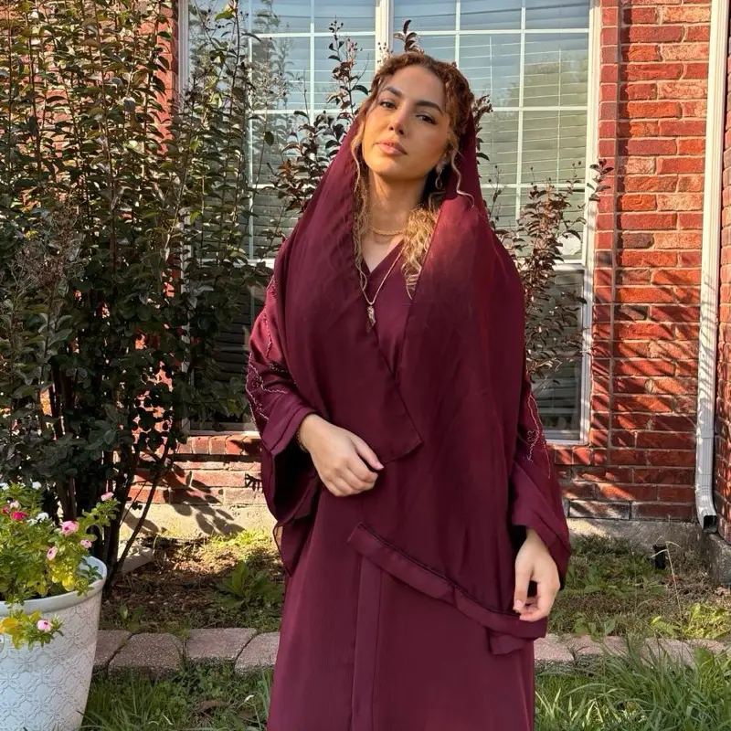 Red Abaya with Beads along the Sleeves and Back Elegant Islamic Clothing for Women