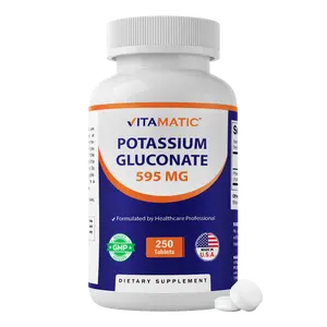 Vitamatic Potassium Gluconate Vitamin 595 mg - Supports Heart, Muscle, Electrolyte Balance - 250 Tablets, Non-GMO, Made in USA