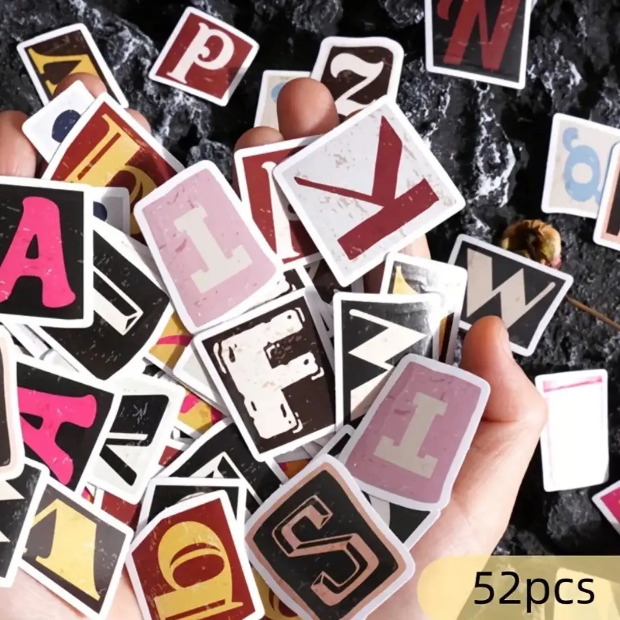 52 pack, Retro Letters Boxed Stickers Colorful English Letters Scrapbook Account Envelope Card Decoration, Junk Journal Stickers, Junk Journal Supplies, Scrapbooking Decor, Journaling Decor, Arts And Crafts Projects Decor, Collage Decor