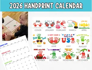 2026 Handprint calendar/keepsake/toddler handprint/handprint art craft/grandparent gift/baby print/preschool craft/memorable gift/Christmas gift Colorful calendar, you just add the Paint!
