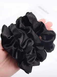 Luxury Black Satin Silk Scrunchies for Hair | No Crease No Damage Hair Ties | Elegant Ponytail Holder Elastic Bands for Women & Girls | Minimalist Hair Accessories Hair Care Essential