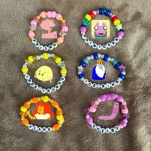 Adventure Time Side Characters Kandi Beaded Bracelets - Rainicorn, Tree Trunks, Ice King, Flame Princess, Shelby - Colorful Beaded Bracelets with Character Designs