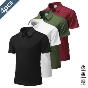 Men's Polo Shirt Pack of 4 Quick Dry Solid Color Minimalist Comfortable for Golf Tennis Casual Parties Vacations Travel
