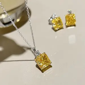 Luxury light luxury large carat yellow gemstone ring Super Flash ice cheredine high carbon gemstone pendantnecklace earrings for women