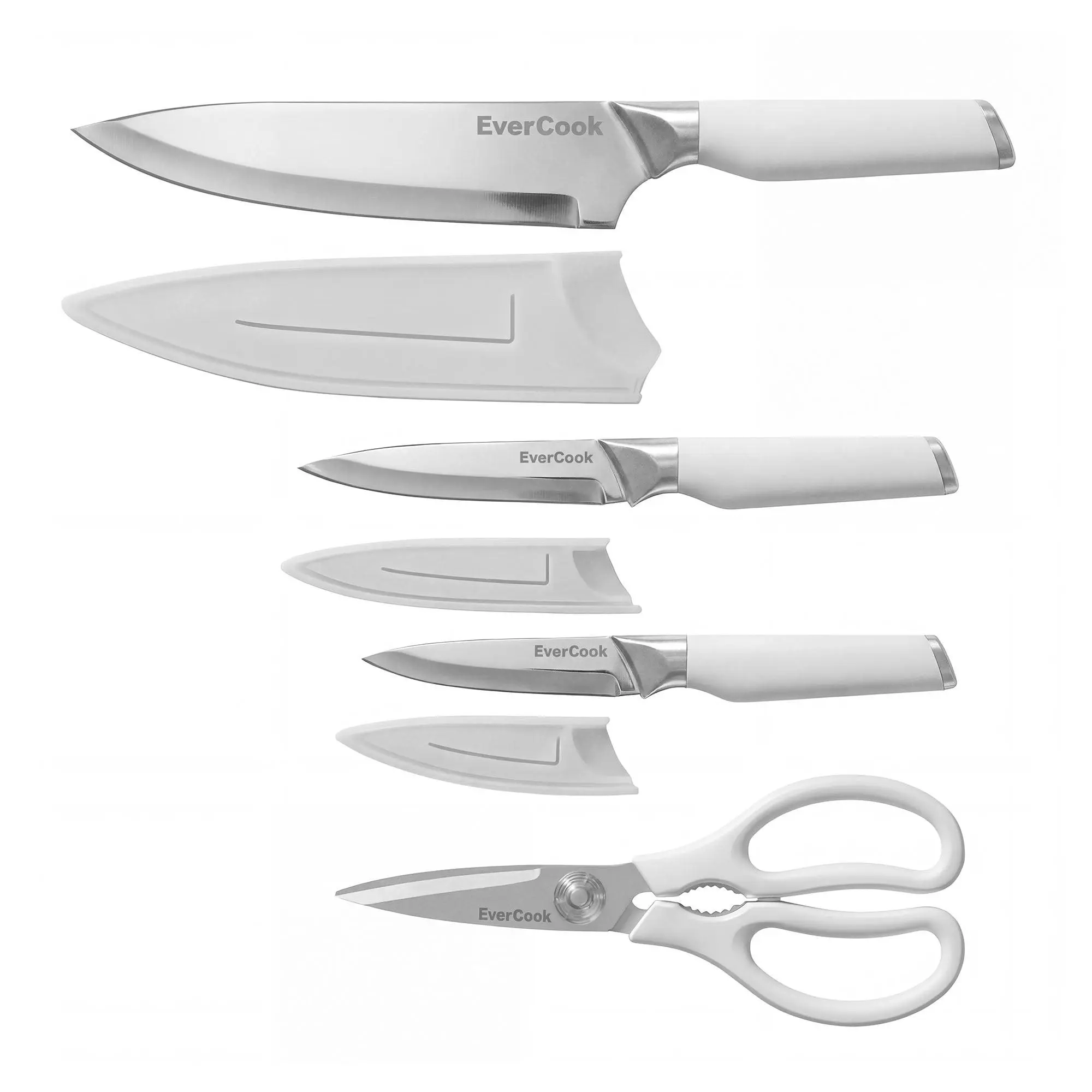 EverCook 7-Piece Knife Set with Sheaths and Scissors, Stainless Steel Cutlery