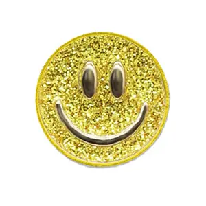 Glitter Happy Smiley Face Enamel Pin