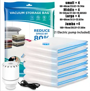 Vacuum Storage Bags 16 Pack with Electric Air Pump - Space-Saver Compression Bags for Bedding, Clothes, Room Organiser, Travel Luggage & Home Closet (4 Small+4 Medium+4 Large+4 Jumbo)