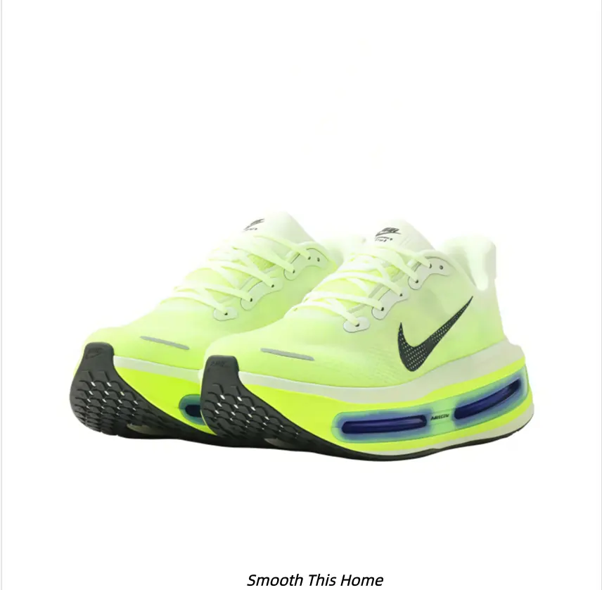 Lime Yellow Mesh Running Sneakers Dark Side Logo Full Visible Blue Air Cushion Ultra Thick Elevated Cushion Midsole Lightweight Breathable Fitness Shoes Unisex