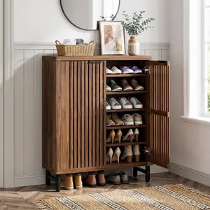 Spaco 6-Tier Shoe Cabinet with Louvered Doors, Large Wooden Shoe Storage Cabinet with Adjustable Shelves, Modern Freestanding Shoe Organizer Cabinet for Entryway, shelf for Hallway