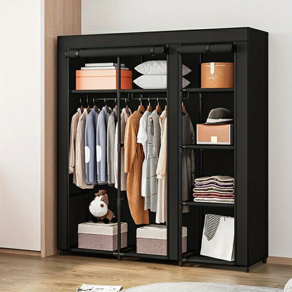 Portable Wardrobe Closet Storage Organizer Metal Hanging Rack Non-Woven Fabric 51 Inch, Portable Closets
