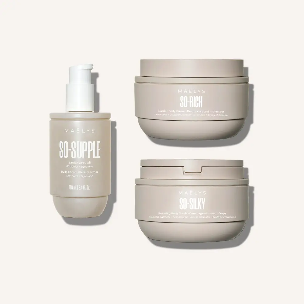 MAËLYS - Hydrating Skin Barrier Body Care Trio | Exfoliating Body Scrub, Barrier Body Butter & Body Oil for Smooth, Soft Skin with Ceramides and Squalane