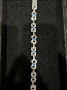 14K White Gold Iced Out 8 Inch Infinity Link Bracelet with VVS CZ & Blue Stones Elegant Jewelry Statement Piece for Any Occasion