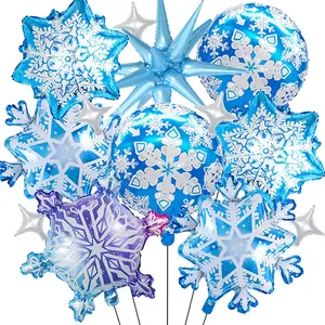 18 Inch Snowflake Aluminum Foil Balloons Party Set, Winter Wonderland Decor, Includes Explosive Stars, Perfect for Kids' Parties, Christmas, Cosplay