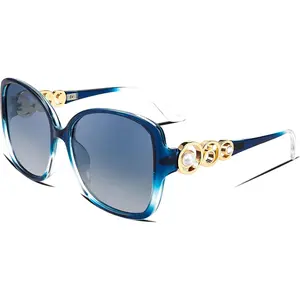 FEISEDY Women's Fashion Sunglasses, Oversized Square Frame with Pearl Sparkling, Polarized UV Protection B2821