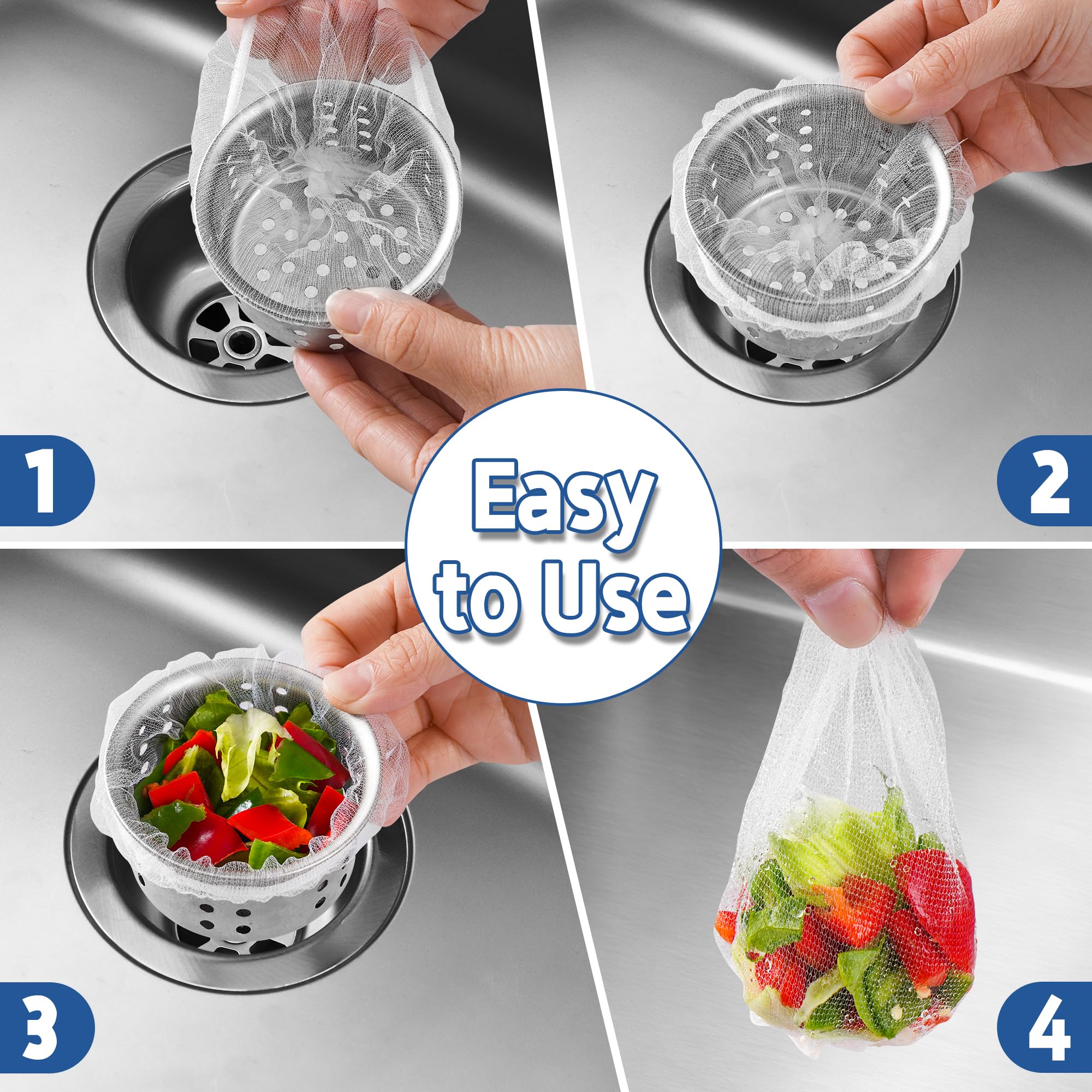 300 Pack Disposable Mesh Sink Strainer Bags Eco-Friendly Polyester Clog Prevention Easy Clean Up Fits Most Sinks 4"x4" Drain Covers Sourdough Catcher