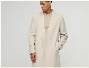 Dapper David Men's Beige Overcoat Stylish Long Coat with Double-Breasted Design Notched Collar & Long Sleeve