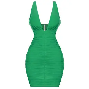 Aviva Deep V Ruched Mini Dress