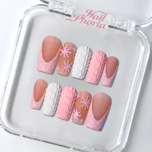 NailPhoria BLUSH KNIT - Handmade Press-On Nails | Reusable, Salon-Quality, Long-Lasting, Glossy Design
