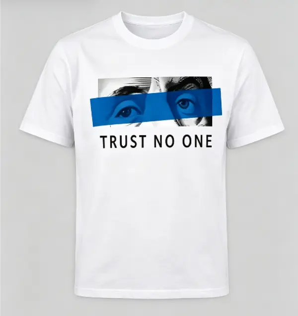 Women's "TRUST NO ONE" Mysterious Eye Graphic Cotton T-Shirt - Unisex Cool Street Casual Statement Top, Fashion Menswear-Inspired Style