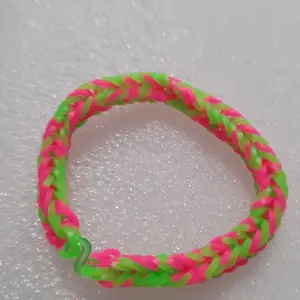Watermelon Vibes Green and Pink Rubber Band Bracelet - Colorful Braided Design Accessory