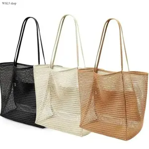 Women's Large Mesh Beach Tote Bag - Foldable, Lightweight Shoulder Bag with Quick-Dry Durable Design, Extra-Large Capacity for Beach, Travel, Summer Outdoor Essentials