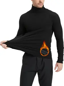 Men's Thermal Fleece Lined Turtleneck Long Sleeve Athletic Base Layer Cold Weather Gear Workout Top Fabric Stretch Undershirt Sports Beige Bike