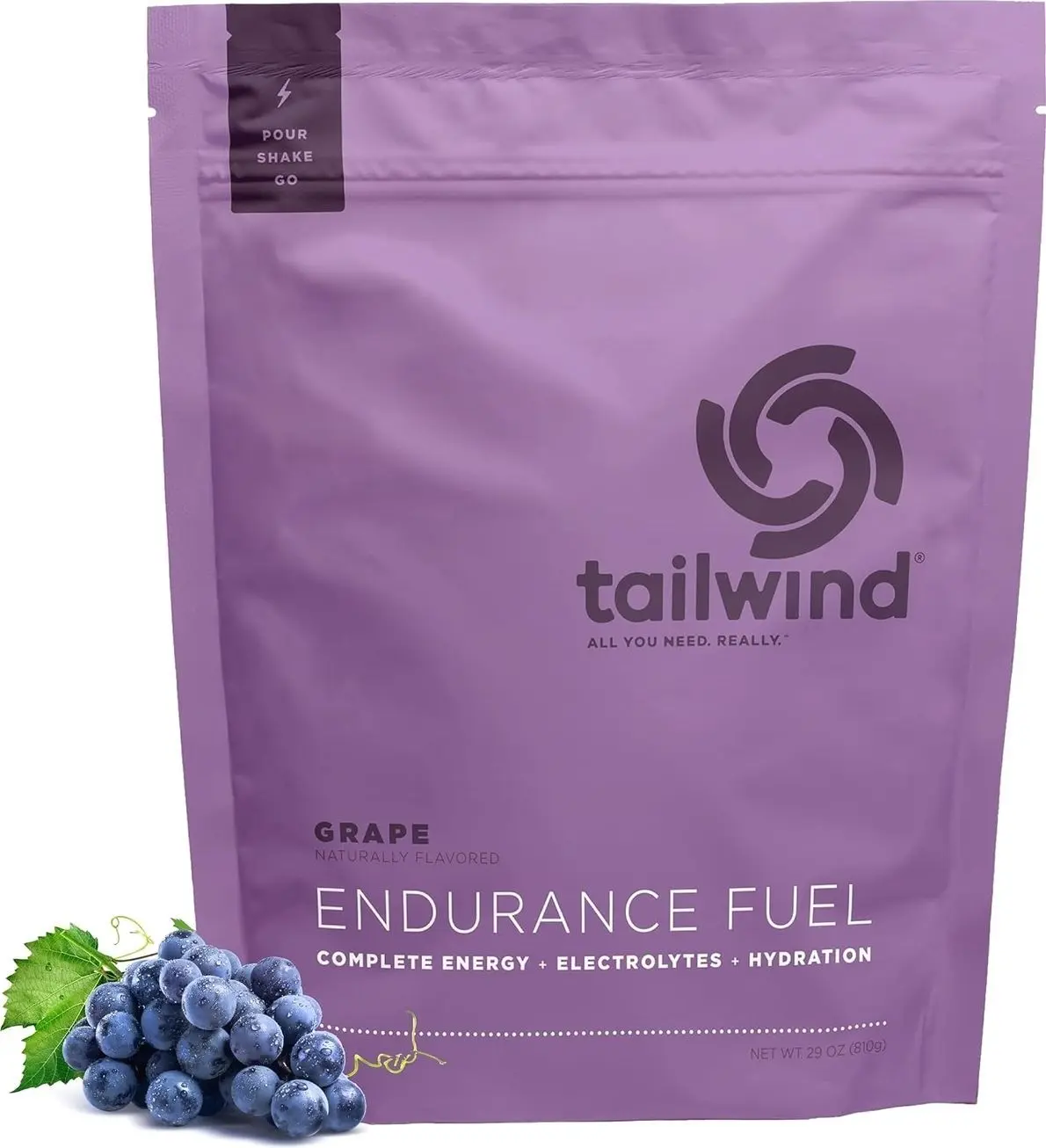 Tailwind Nutrition Endurance Fuel, Carbohydrate & Electrolyte Sports Drink Mix Powder, Gluten-Free, Vegan, Grape, 30 Servings