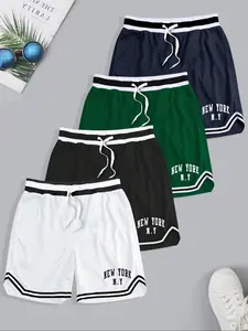 Men's Letter Print Colorblock Patchwork Shorts, Quick Drying Breathable Shorts, Casual Comfy Shorts for Summer, Men's Bottoms for Daily Wear, Letter Patched Shorts