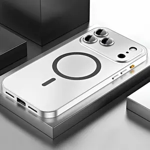 2026 New Alloy Aluminum Metal Frame with MagSafe Magnetic PC Backplate Case for iPhone 17 Pro Max Ultra Thin Phone Cover with Full Coverage Lens Protector Support Wireless Charging Durable Shockproof Casing