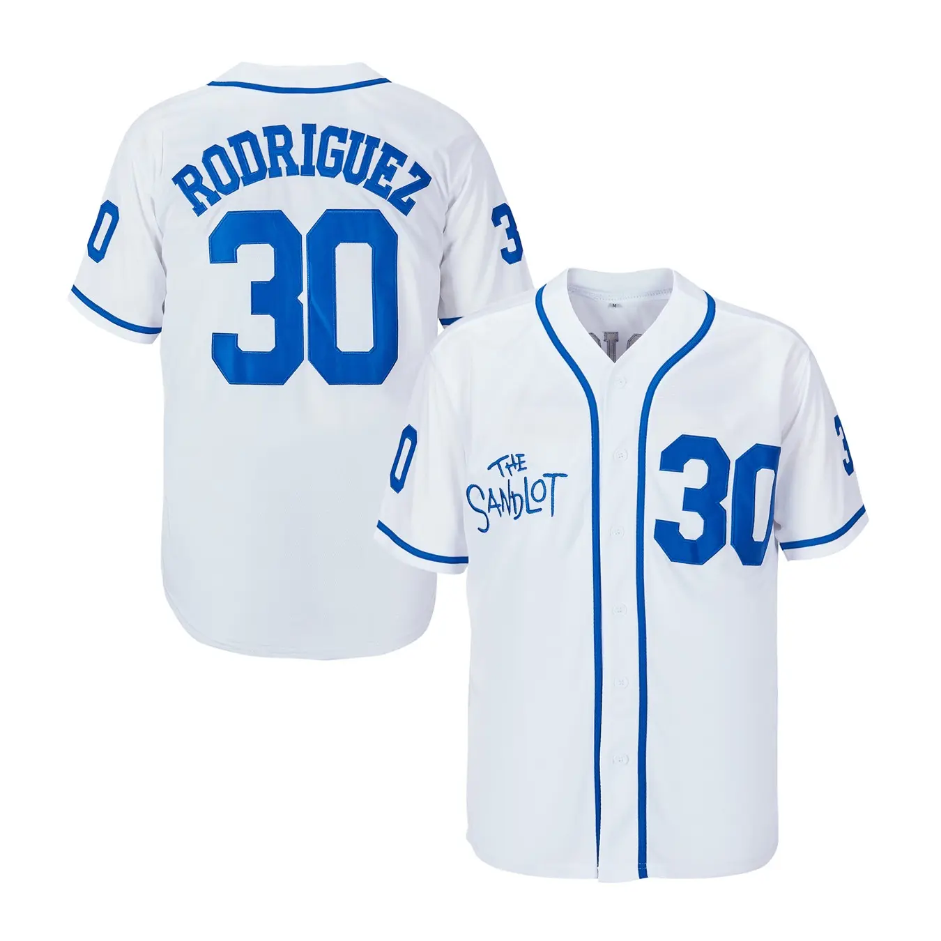 Men's #30 White Rodriguez The Sandlot Movie Baseball Jersey, Breathable Athletic Top, Casual Summer Professional Sports Clothing