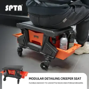SPTA Automotive Mobile Rolling Mechanics Stool - Heavy Duty Roller Creeper Seat Soft Rubber Cushion Brake Wheels Storage Drawers Tray Roller Seat for Home DIY Garage Car Detail