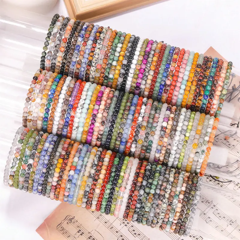 Sofia 4mm Natural Crystal Beaded Bracelet Jewelry - Handmade Boho Stack Layers Dainty Stretch Bracelet, Healing Gemstone Jewelry Gift for Her, Bracelets
