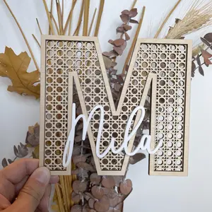 Personalized Baby Name Announcement Sign | Wooden Newborn Name Sign | Birth Announcement | Custom Wooden Name Rattan Sign