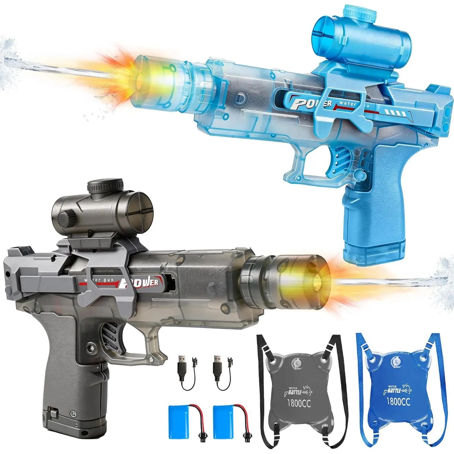 h-1 Electric Water Guns for Kids Adults, 2 Pack Powerful Automatic Squirt Gun Water Blaster, 26-32 Ft Range, 1800CC Large Capacity, Summer Outdoor Swimming Pool Water Toys, Watergun Gift for Kids & Adults