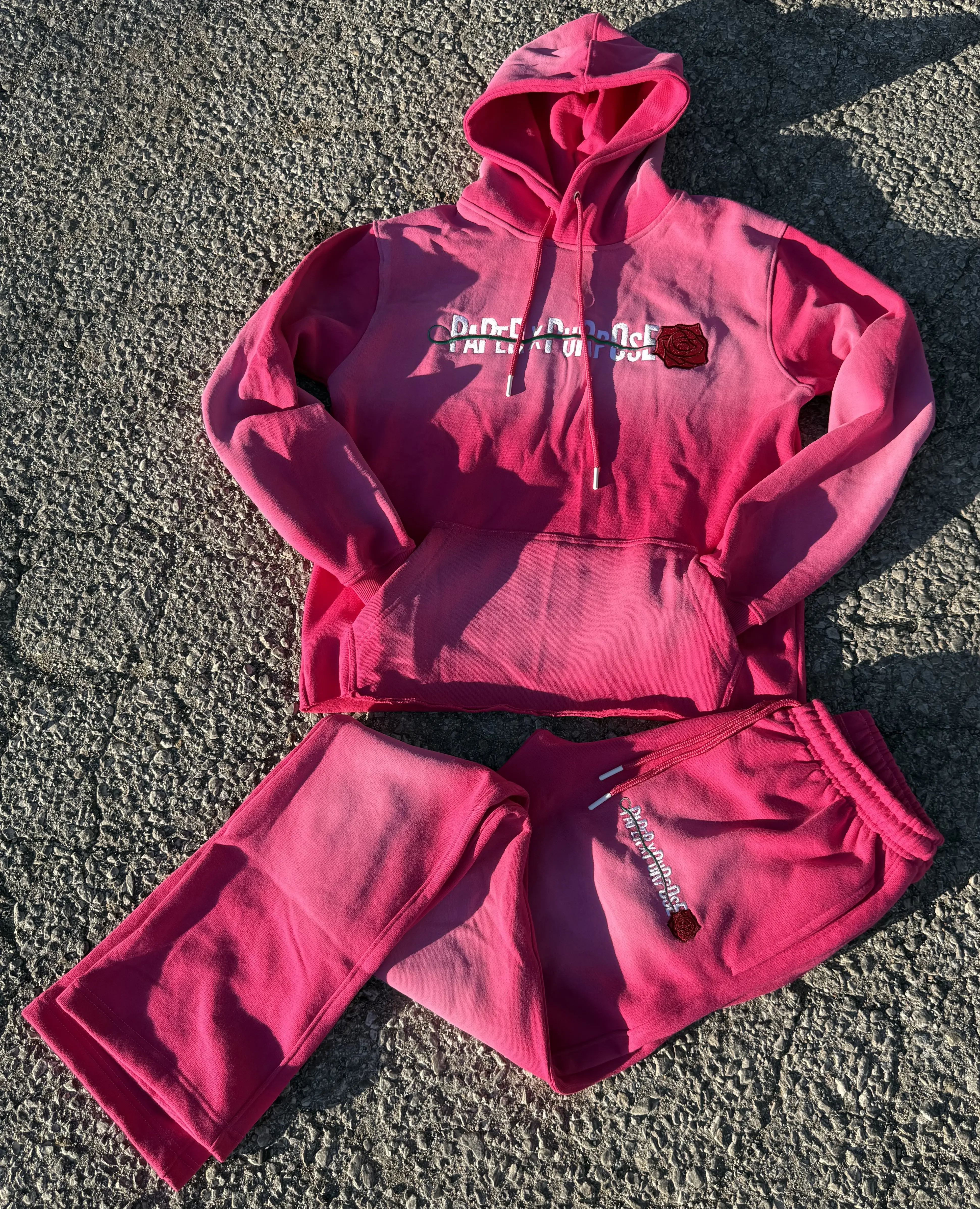 Hot Pink No p8q No Purpose SweatSuit with Hood and Matching Bottoms for Casual Wear Medium Fit Streetwear Style