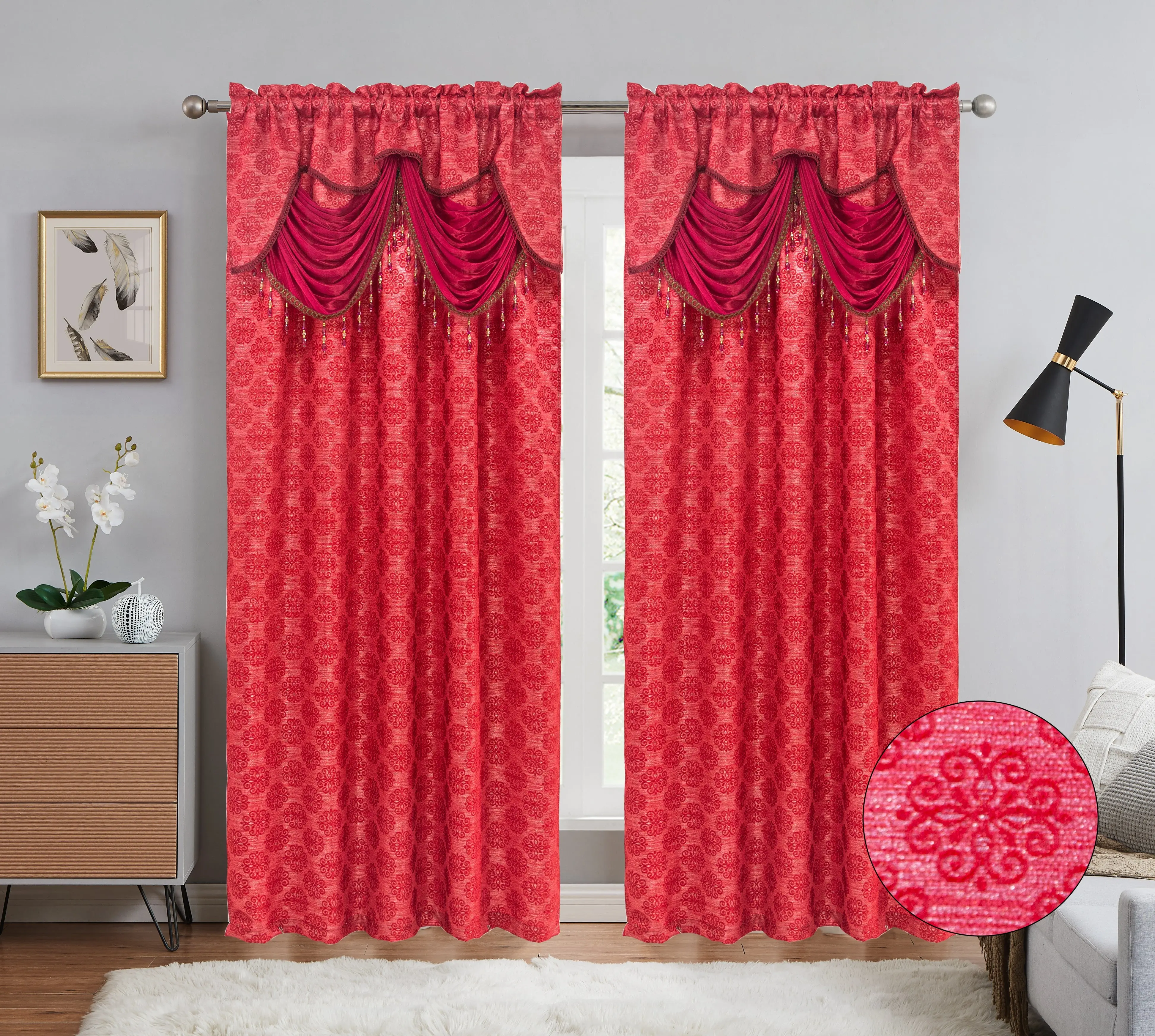 Sloane Jacquard Curtains with Attached Valance