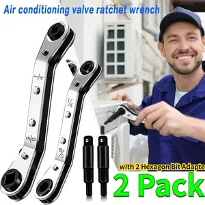 2Pack Hvac Service Wrench Tools:Air Conditioner Valve Ratchet Wrench with 2 Hexagon Bit Adapter Kit for Air Refrigeration and Equipment Repair Tools Clearance - Home Improvement.