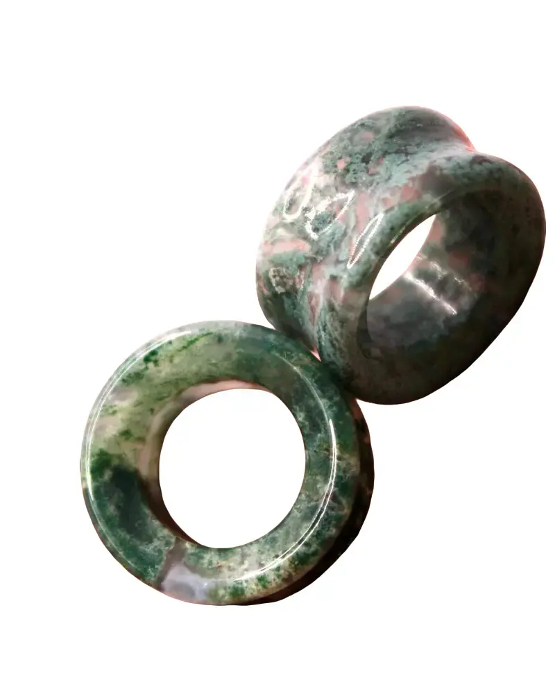Moss Agate Stone Tunnels for Gauged Ears