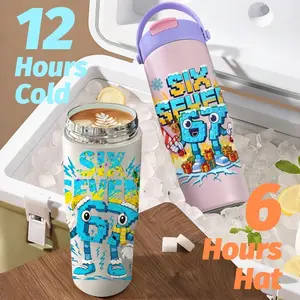 Fashion Six Seven Cartoon Vacuum Flasks New Upgrade Multi-Use Insulated Travel Mug – Ceramic Lined Tumbler with Tea Infuser, Hidden Straw & Non-Slip Base, Vacuum Cold Retention Coffee Water Bottle 24oz
